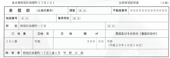 土地表題部（全部事項証明書）